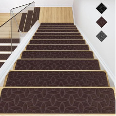 GOYLSER Stair Mats for Wooden Stairs, Non-Slip Stair Rug, Steps with Double Self-Adhesive for Elders, Children, Pets (76 x 20 cm, 15 Pack, Brown Tree Leaves)