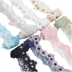 FREEBLOSS Spitzenband mit Blumenstickerei, Spitzenbordüre, wasserlöslich, Spitzenbordüre, dekorativer Rand zum Nähen, Polyester-Spitzenband für Hochzeitskleid, Verzierung, 8 Farben
