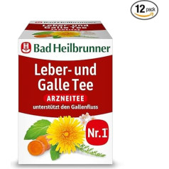 Bad Heilbrunner Liver & Gall Tea - Medicinal Tea in Filter Bag - Peppermint Leaves, Dandelion, Javanese Turmeric, Yarrow Herb - Supports Bile Flow (12 x 8 Filter Bags)
