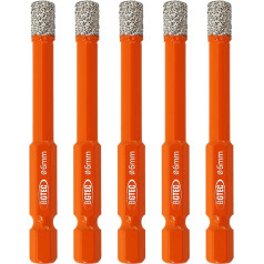 BGTEC Dry Diamond Drill Bits with Quick Change Hex Shank for Porcelain Tiles Ceramic Marble Stone 5 Pieces Diameter 6 mm