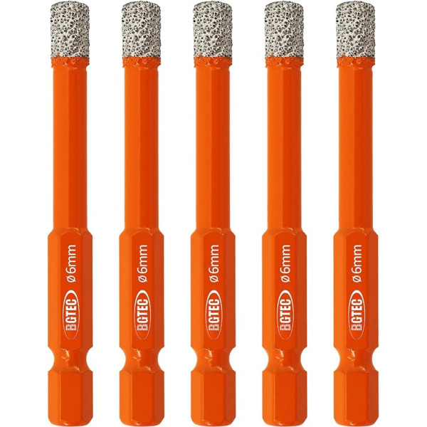 BGTEC Dry Diamond Drill Bits with Quick Change Hex Shank for Porcelain Tiles Ceramic Marble Stone 5 Pieces Diameter 6 mm