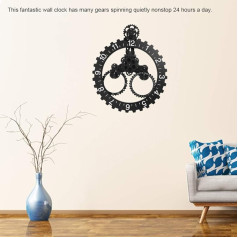 KIMISS Large Gear Wall Clock, Modern 3D Wall Clock, Modern Large Wall Art, Rotary Wheel Clock, Mechanical Calendar Wheel, Black