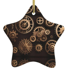 WHJYYXDE Weihnachtlicher Keramik-Stern-Anhänger – Festliches Hängeornament für Einkaufszentrum, Häuser, 7,9 x 7,9 cm, Steampunk, mechanische Zahnräder