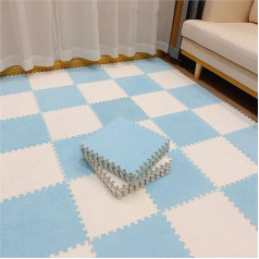 KLYso Pack of 40 Interlocking Carpet Tiles, 30.5 x 30.5 x 1 cm, Thickened Square Foam Puzzle Play Mat, Fluffy Plush Foam Floor Mat (Light Blue + White)