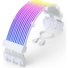 Sirlyr 3 x 8 Pin RGB GPU Cable, Addressable PSU PCIE Cable Extensions - for PC Graphics Cards Power Supply, ARGB Computer Case Setup, Thin LED Strip White Plug Style 30 cm