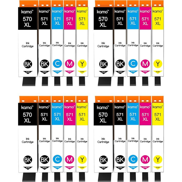 Kamo PGI-570 CLI-571 XL Printer Cartridges Compatible with Canon 570XL 571XL Cartridges Multipack (Pack of 20) for Pixma MG5750 MG5751 MG6850 MG6851 MG7750 MG7751 TS5050 TS5051 TS605051 TS8050 TS9050
