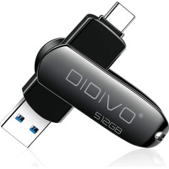 DIDIVO USB C Stick 512 GB USB C Flash Drive 2 in 1 USB 3.0 Type C Memory Stick OTG USB Stick Pen Drive External Memory for USB-C Smartphones, Tablets, New MacBook, Laptops, PC (512 GB, Black)