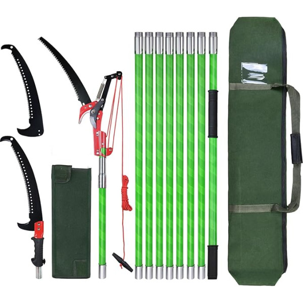 Pruning Saw with Handle, 8 m Hand Saw, Adjustable Length, Tree Saw, Garden Tools Set, Palm Tree Pruner, High Reach Pole with Carry Bag, Cuts Clean and Fast for High Branches (Includes Scissors-B)
