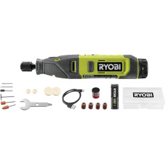 RYOBI 4V USB-LITHIUM Battery Rotary Tool RRT4-120GA15 + 15 Piece Accessory Kit + 1 x 4V 2.0Ah Battery and USB-C Charging Cable