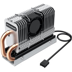 GRAUGEAR M.2 NVMe SSD Cooler 2280, Quiet 25 mm PWM Fan with Copper Heatpipe, Aluminium Fins, Powerful Cooling for M.2 SSDs