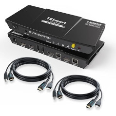 TESmart HDMI KVM Switch, 2 PC 1 Monitor Switch 4K 60Hz with Cable x 2, EDID Emulator, Audio Extractor, USB 2.0 for Keyboard, Mouse, Scanner, Printer, 2 in 1 Out KVM Switch, Hotkey and Button Switcher