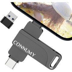 CONNUMY 128GB USB Stick for iPhone, 3-in-1 Flash Drive, One-Click Backup for Photos and Videos, External Memory Stick Compatible with iPhone/iPad/Android/PC