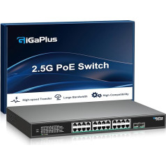 26-Port 2.5Gb Unmanaged PoE Switch with 24*2.5G Base-T PoE Ports, 2*10G SFP+ Uplink, 802.3af/at (PoE+), 160Gbps Switching Capacity, GigaPlus 2.5G PoE Switch for 2.5G NAS/PC, WiFi6 Router