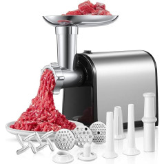 Electric Meat Mincer, 3-in-1 Electric Meat Grinder with Sausage Filler, 3 Stainless Steel Sanding Plates, 1 Cube & 3 Sausage Filling Tubes