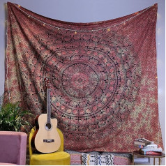 FURNISHFUL FINESSE Tapestry - Aesthetic Mandala Wall Hanging, Indian Hippie Boho Wall Decor Bohemian Psychedelic Wall Art Living Room Home Decor - Orange - 84 x 90 Inch
