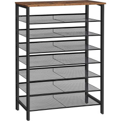 HOOBRO 8-Tier Shoe Rack, Tall Shoe Cabinet, Large Narrow Shoe Rack, Flat and Tilting, 100 x 30 x 137 cm, Metal, for 32-40 Pairs of Shoes, for Entrance, Hallway, Dark Brown/Black EBF118XJ01