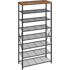 HOOBRO EBF88XJ01 Shoe Rack with 8 Levels, Tall Shoe Rack, Large Shoe Storage, Metal Frame, Shoe Organiser for Bedroom, Hallway, Dark Brown/Black