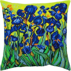 Irises by Vincent Van Gogh. Needlepoint Set, Throw Pillows, 16 x 16 inch, Printed Canvas, European Quality