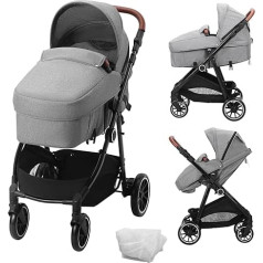 VEVOR Standard Pushchair with Carrycot 3rd Adjustable Backrest and Folding Reversible Seat, Carbon Steel Baby Stroller with Leg Cover and Net, Dark Grey