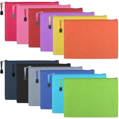 Pack of 12 A4 Document Bags, Waterproof PVC Document Bags with Zipper, Mesh Texture and Matte Surface for Travel, Cosmetics, School and Office