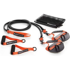 BUDDYSWIM Super Stroke Dryland Cords Resistance Rubbers with Interchangeable Handles and Paddles Elastic Rubber Bands for Static Dry Swimming Training Various Resistance Levels