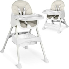 Ricokids High Chair Baby 3-in-1 Children's High Chair from 6 Months Dining Chair with Safety Belt Foldable Easy Care Height Adjustable Frame Grows with Your Child Removable Dining Board Basket Beige