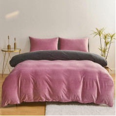 YUTNSAN Chanyuan 3-Piece Bedding Set, Fluffy, Plush, Warm, Cuddly, Cashmere Touch Fleece Reversible Bedding, 200 x 200 cm Duvet Cover with 80 x 80 cm Pillowcase, Pink, Dusky Pink, Purple, Grey, Coral