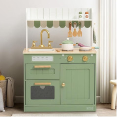 ROBUD Wooden Play Kitchen for Children, with Tableware, Pots, Salad Bowl and Vegetables - Suitable for Children from 3 Years - Green