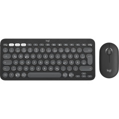 Logitech Pebble 2 Combo, Wireless Keyboard and Mouse, Quiet and Mobile, Customizable, Logi Bolt, Bluetooth, Easy Switch for Windows, macOS, iPadOS, Chrome, German QWERTZ Layout, Graphite