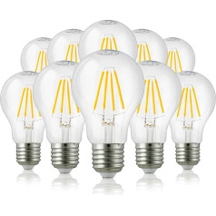 hellum 206517 LED Light Bulb E27 Dimmable E27 7 W Warm White LED Lamp with 806 Lumen LED Filament, E27 Vintage LED Light Bulb Replaces 60 Watt Bulb, 2700 Kelvin Warm White Clear, Pack of 10
