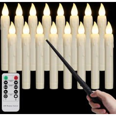 FREEPOWER 16 Floating LED Candles with Wand Remote Control Timer Flickering Battery Operated Taper Candles 17 cm Halloween Decorative Candle Outdoor Waterproof