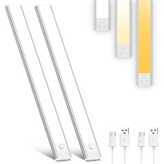 OUILA LED Cabinet Lighting with Motion Sensor 41 cm 3 Colours Dimmable Under-Unit Light Kitchen LED Strip Battery USB Rechargeable Cabinet Light for Kitchen, Bathroom, Bedroom, Pack of 2