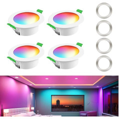 ALUSSO LED Recessed Spotlight 230 V Alexa, WiFi LED Spot 230 V, 6 W, 3000 K - 6500 K, Dimmable IP54, Spotlights, Colourful LED Ceiling Spotlights, App Control, Set of 4 (1 WiFi & 3 Bluetooth)