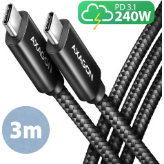 Axagon Bucm2-cm30ab kabelis usb-c - usb-c, 3.0m 5a uzlāde, alu, 240w pd, pīts, usb2.0