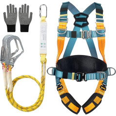 Fall Protection Safety Belt, 5 Point Fall Protection Arrest Harness with Arrest Device, Adjustable Waist Catch Belt with 2 Hooks and 2 m Lanyards, for Air Work