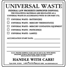 Labelmaster UW05 Universal Waste Label PVC Free Film Stock (Pack of 100)