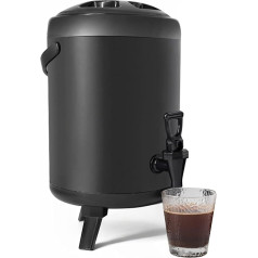 KOQAWSC Isolierter Getränkespender aus Edelstahl, Kalt- und Heißgetränkespender mit Zapfhahn for Kaffee, Tee, Milch, Saft(Black,16L)