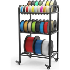 3D Printer Filament Storage Rack - 3-Tier Roll Filament Spool Holder with Wheel: Heavy Duty Metal Shelf for PLA, ABS, TPU, Nylon, Filaments Organizer for 3D Printing Studio, Office, Workshop