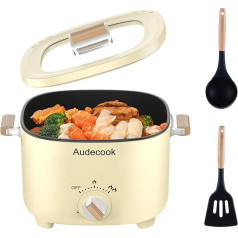 Audecook Electric Hot Pot, 2.5 L Portable Multicooker for 1-3 People, Non-Stick Coating with Honeycomb Texture, Electric Travel Pot, Wok Pan for Steak/Pasta/Soup/Egg (Beige)