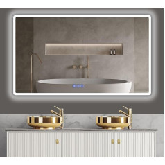 baklon Bathroom Mirror with Lighting, 120 x 70 cm, Bathroom Wall Mirror and Touch Switch, IP65 LED Mirror Bathroom with Memory Function, 3 Colour Temperatures, Horizontal/Vertical, HD Tempered Glass