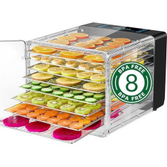 Reemix Dehydrator, Dehydrator with 8 Levels, Removable, 6 Drying Levels, LED Display (30°-75°C) and 600W, 48-Hour Timer, Fruit Dryer, Dehydrator, Recipe Booklet, Dishwasher Safe (8 Levels)