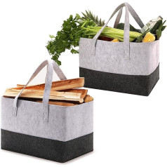 Pack of 2 Felt Shopper Shopping Bag, Large, Foldable Wooden Basket, Aminewood Bag, Foldable Carry Bag, Shopping Bag, Felt Basket, Firewood for Storage, 38 x 25 x 25 cm