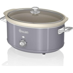 Swan Retro SF17031GRNEU Slow Cooker 6.5 L Removable Cooking Container, PFOA and PTFE Free Ceramic Non-Stick Container, 3 Temperature Levels, Glass Lid, Vintage Design, Grey, 320 W