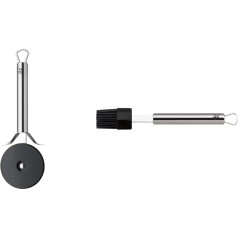 WMF Profi Plus Pizza Cutter 19.8 cm, Dough Wheel Coated & Profi Plus Silicone Pastry Brush 20 cm, Cromargan Stainless Steel, Partially Matte, Silicone Bristles, Marinade Brush, Dishwasher Safe
