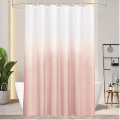 AooHome Shower Curtain 180 x 200 cm Textile, Pink Shower Curtains 120 g/m² Colour Gradient Bathroom Curtain Waterproof Washable Anti-Mould with 12 Shower Curtain Rings (White to Pink)