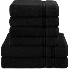 Hammetex 6-Piece Hand Towel Set, 100% Cotton, Soft, Absorbent, Quality Hand Towels Set, 2 Bath Towels 70 x 140 cm, 4 Hand Towels 50 x 100 cm, Black