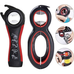 Pack of 2 Lid Openers, Multifunctional Bottle Opener, Jar Opener, Can Opener with Non-Slip Handle, 5 in 1 and 6 in 1 Suitable for Seniors, Arthritis, Patients, Women, Children (Black + Red)