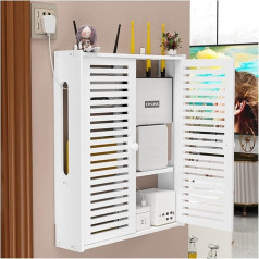 Wall Mount WiFi Router Box Blinds Decoration Floating Shelves Wall Shelf Power Strip Protection Hider Router Rack Desktop Storage Cabinet (Color : White, S: 42x10x51cm)