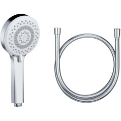 KLUDI -X1 Universal Shower Head with Hose, Shower Head Optional Water-Saving with 3 Jet Types (Body, Hair, Skin), Easy-to-Clean Shower Head Diameter 10.7 cm, Shower Hose 1.60 m