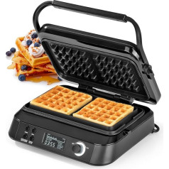 N8werk Premium Waffle Iron in Midnight Edition, 1600 Watts, 5 Programmes, 7 Browning Levels, LCD Display, Countdown Timer, Extra Deep Heating Plates for Particularly Airy Waffles
